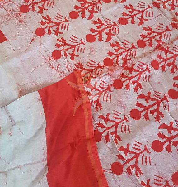 Orange handloom chanderi batik saree