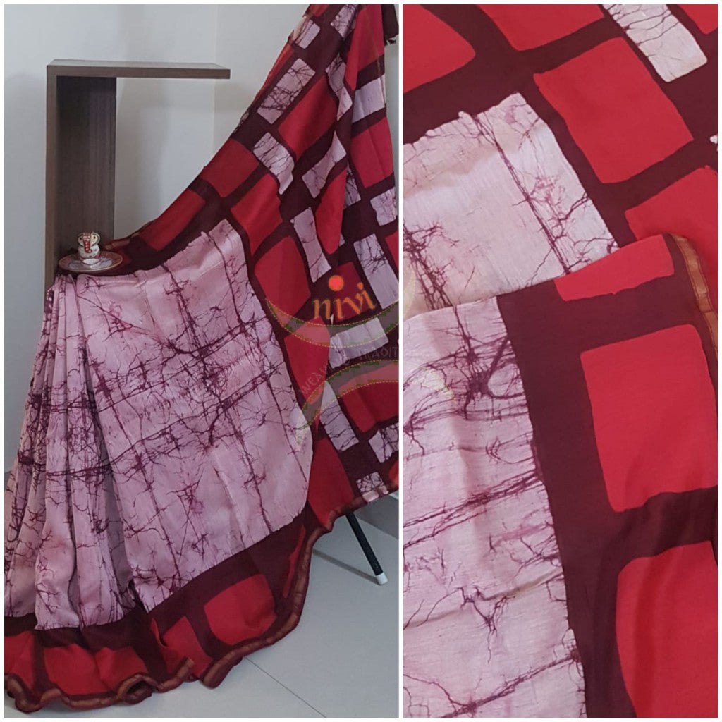 Pink handloom chanderi batik saree