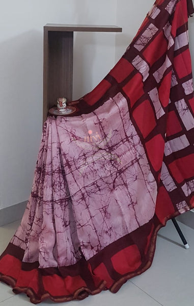 Pink handloom chanderi batik saree