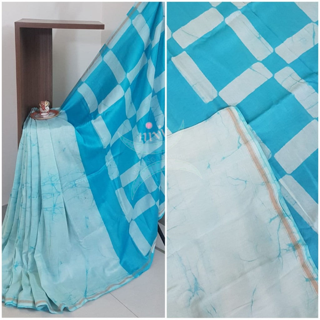 Blue handloom chanderi batik saree