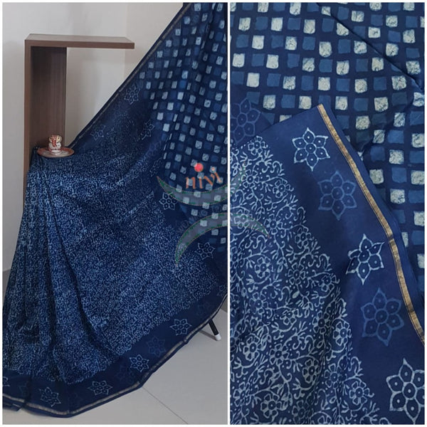 Indigo handloom chanderi saree