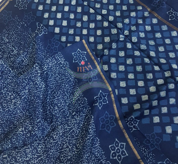 Indigo handloom chanderi saree