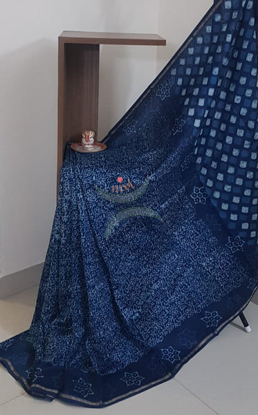 Indigo handloom chanderi saree