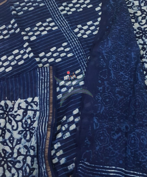 Indigo handloom half and half chanderi saree