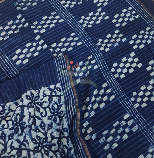 Indigo handloom half and half chanderi saree