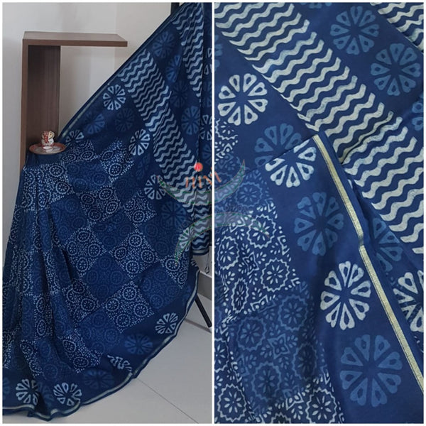 Indigo handloom chanderi saree