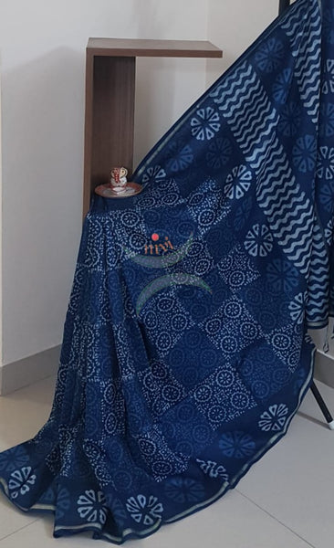 Indigo handloom chanderi saree