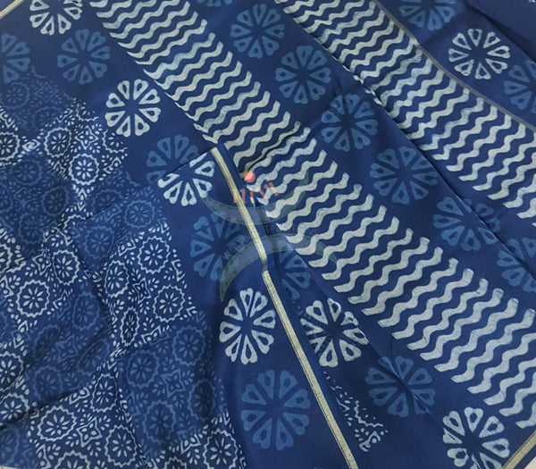 Indigo handloom chanderi saree