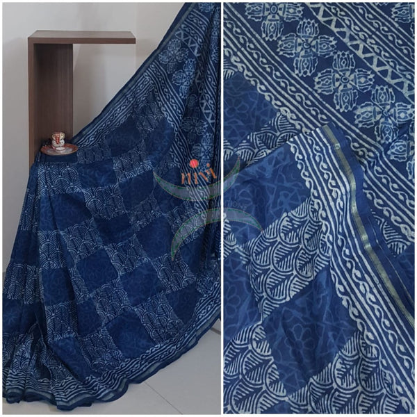 Indigo handloom chanderi saree