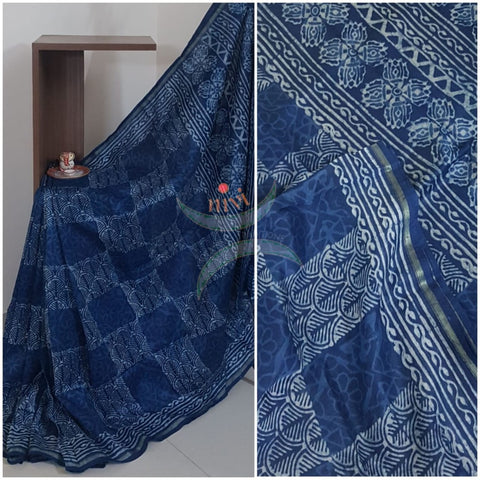 Indigo handloom chanderi saree