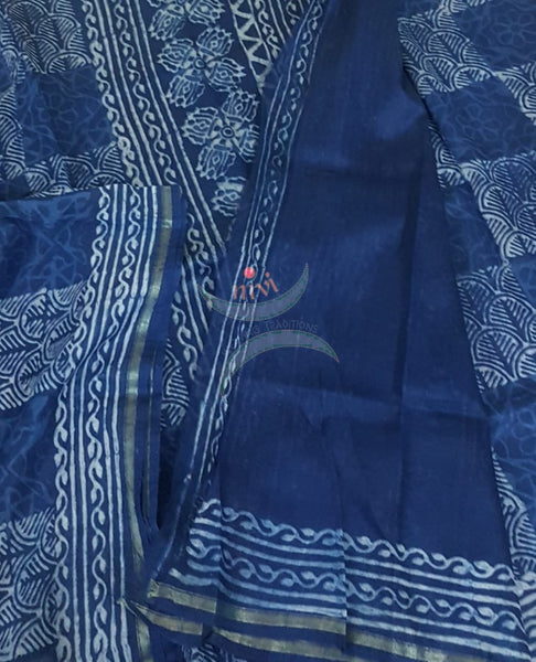 Indigo handloom chanderi saree