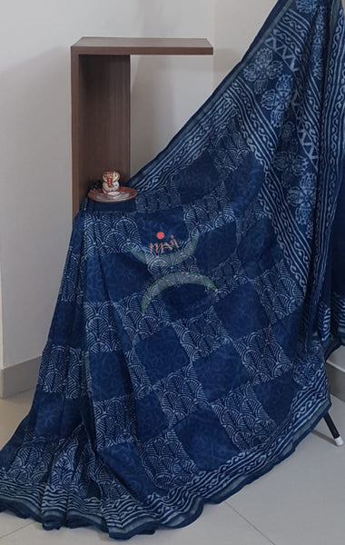 Indigo handloom chanderi saree
