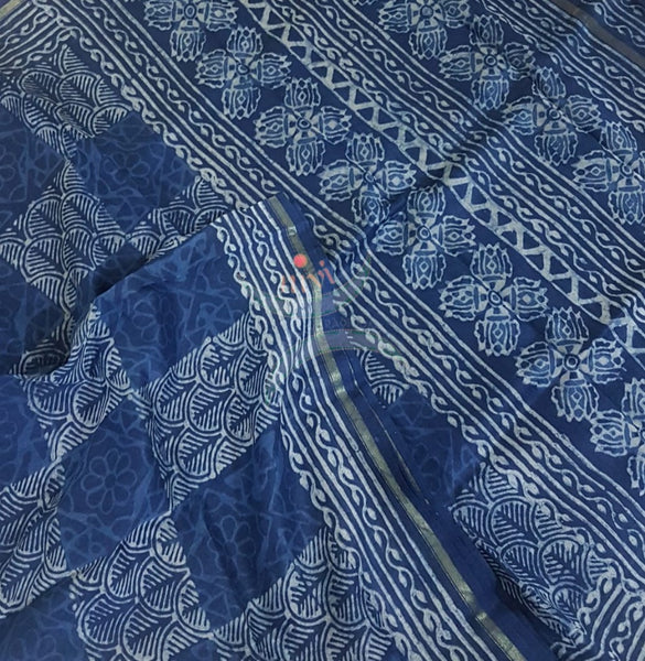 Indigo handloom chanderi saree