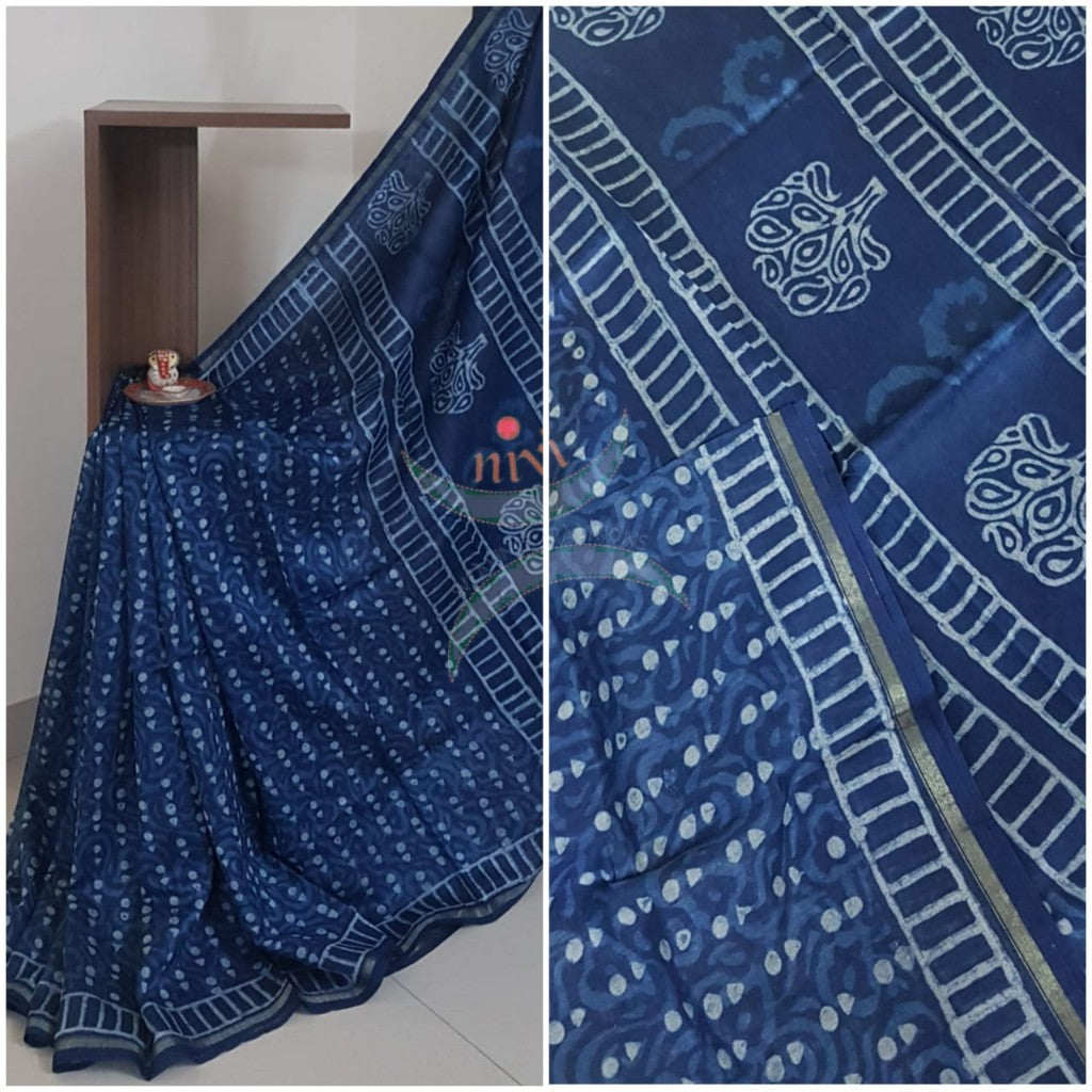 Indigo handloom chanderi saree