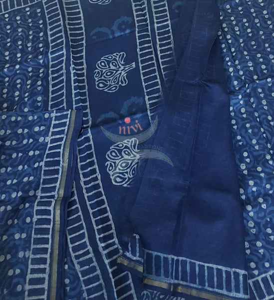 Indigo handloom chanderi saree
