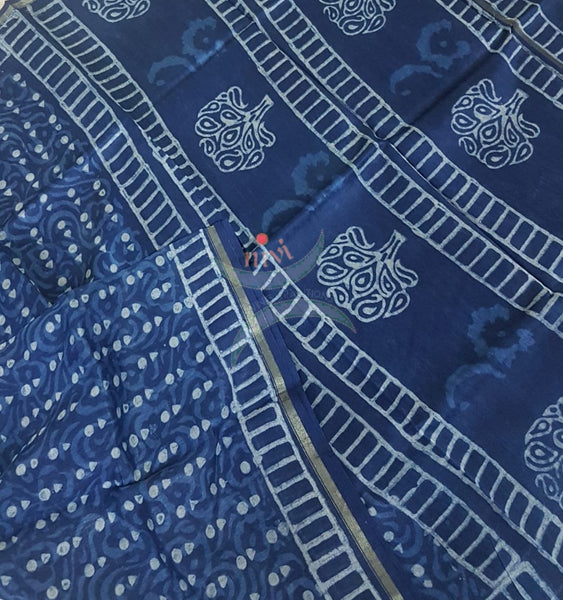 Indigo handloom chanderi saree