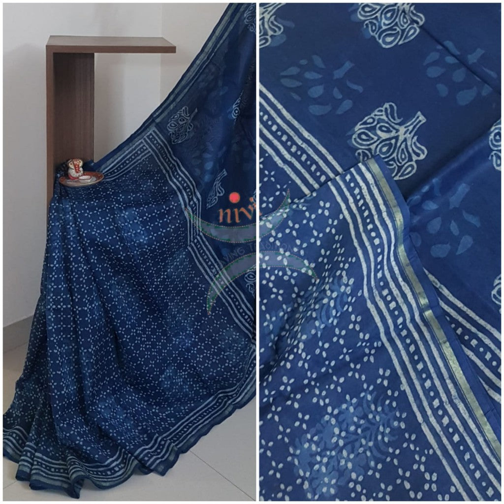 Indigo handloom chanderi saree