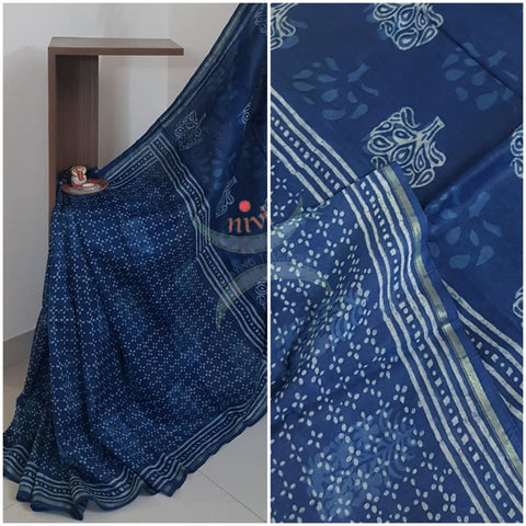 Indigo handloom chanderi saree