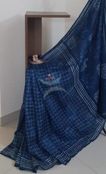 Indigo handloom chanderi saree
