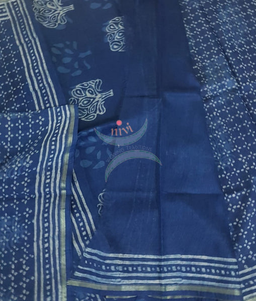 Indigo handloom chanderi saree