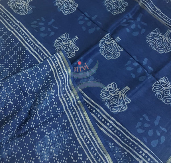 Indigo handloom chanderi saree