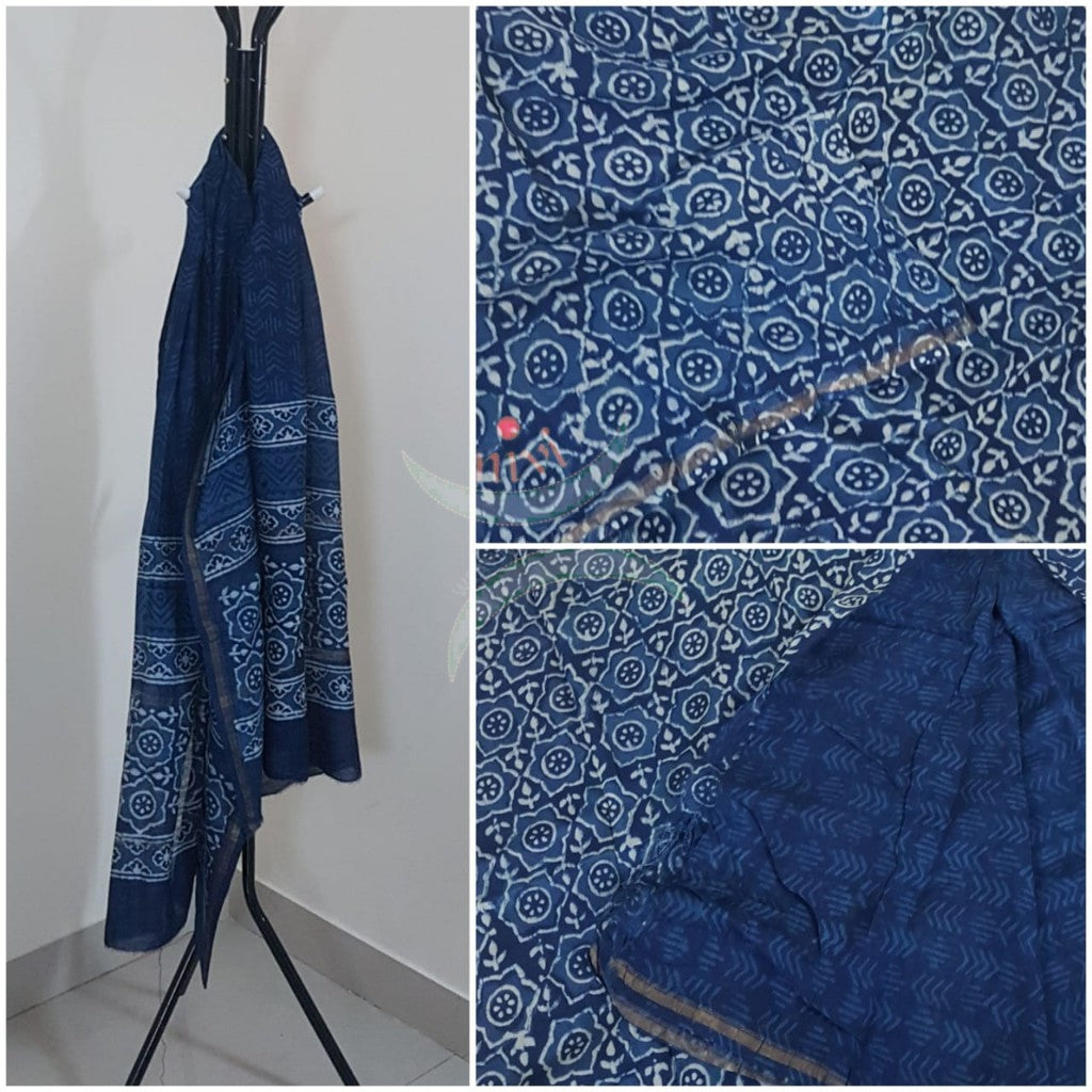 Indigo handloom chanderi 3 piece suit set