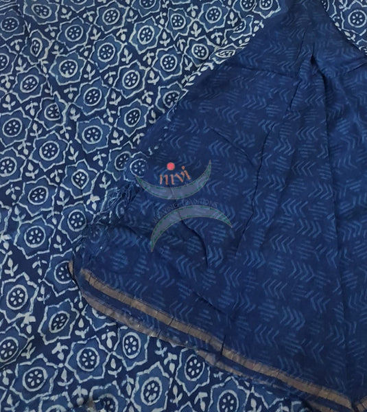 Indigo handloom chanderi 3 piece suit set