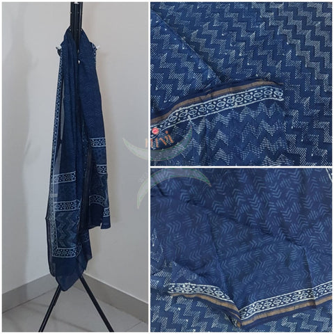 Indigo handloom chanderi 3 piece suit set