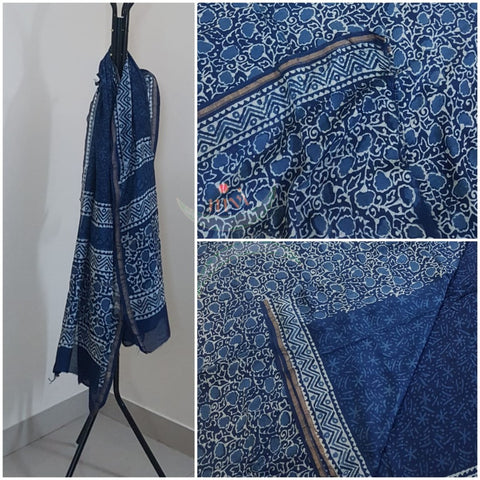 Indigo handloom chanderi 3 piece suit set