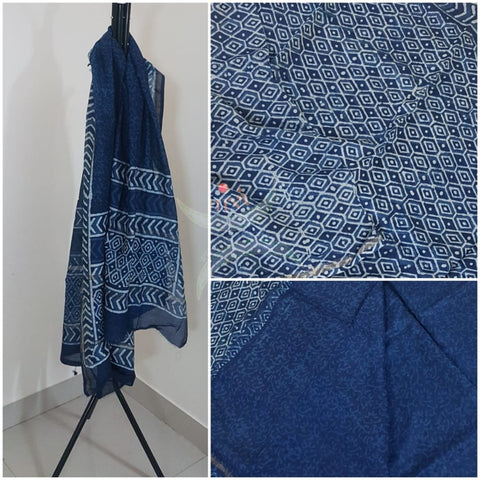 Indigo handloom chanderi 3 piece suit set