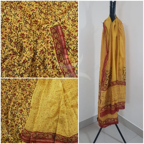 Yellow handloom chanderi 3 piece suit set