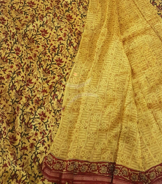 Yellow handloom chanderi 3 piece suit set