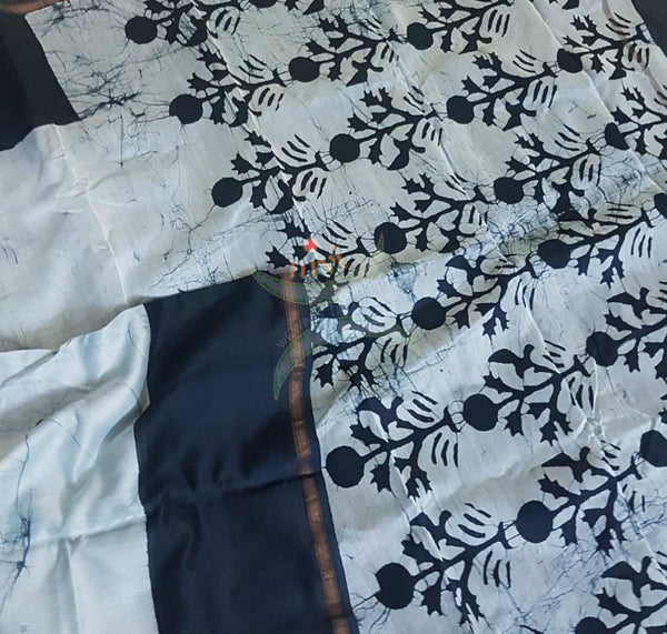 Blue handloom chanderi batik saree