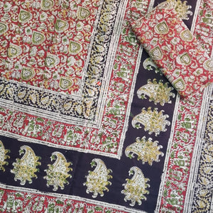 Handloom cotton kalamkari printed double size bedsheet.