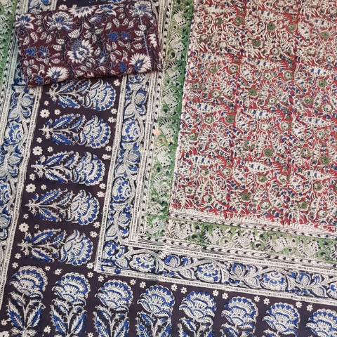 Handloom cotton kalamkari printed double size bedsheet.