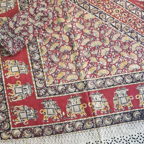 Handloom cotton kalamkari printed double size bedsheet.