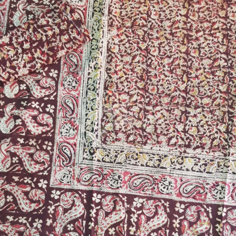 Handloom cotton kalamkari printed double size bedsheet.