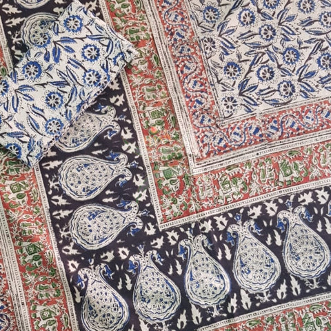 Handloom cotton kalamkari printed double size bedsheet.