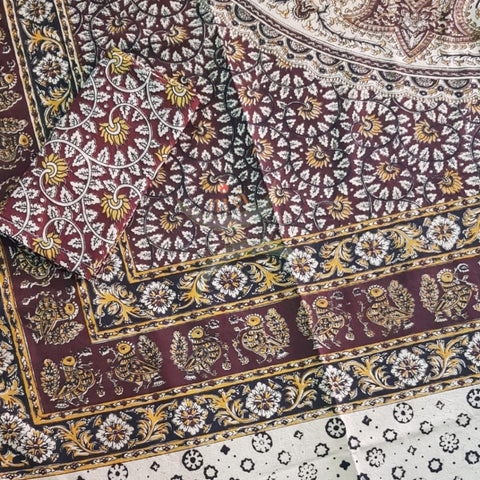 Handloom cotton kalamkari printed double size bedsheet.