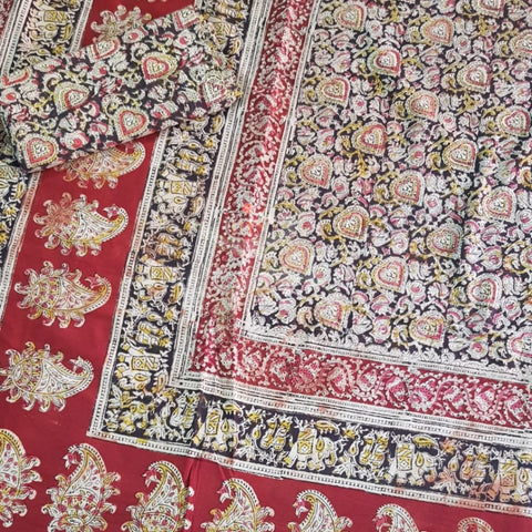 Handloom cotton kalamkari printed double size bedsheet.
