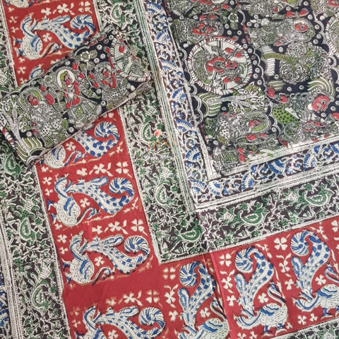 Handloom cotton kalamkari printed double size bedsheet.