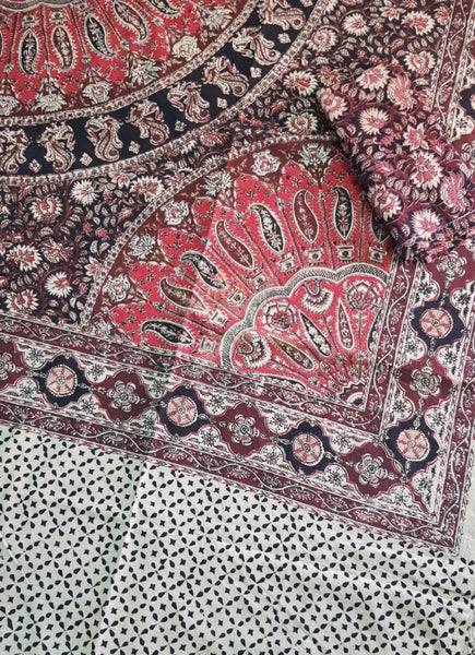 Handloom cotton kalamkari printed double size bedsheet.