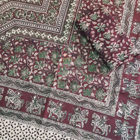 Handloom cotton kalamkari printed double size bedsheet.