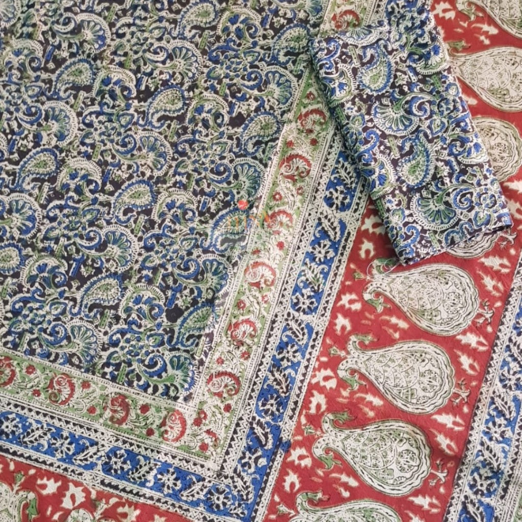 Handloom cotton kalamkari printed double size bedsheet.