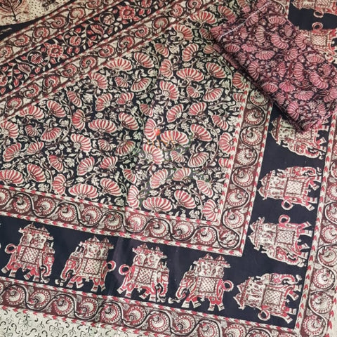 Handloom cotton kalamkari printed double size bedsheet.