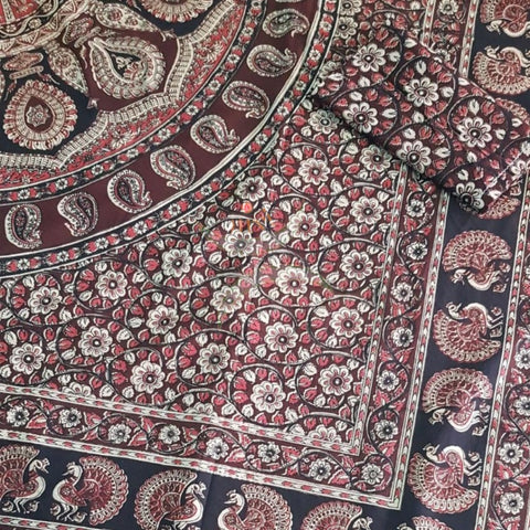 Handloom cotton kalamkari printed double size bedsheet.