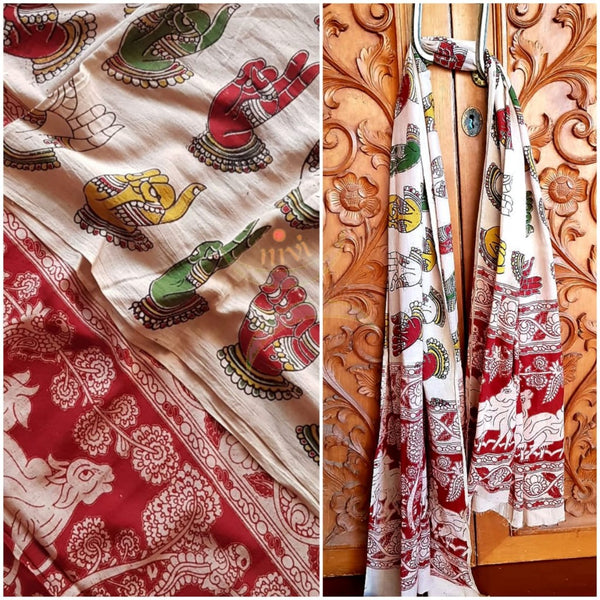 Handloom cotton kalamakri block printed dupatta