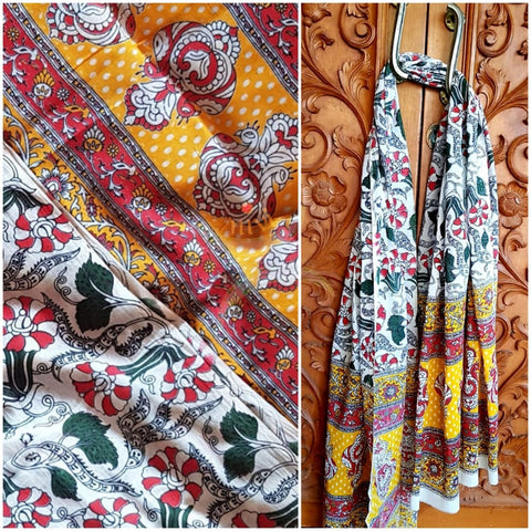 Handloom cotton kalamakri block printed dupatta