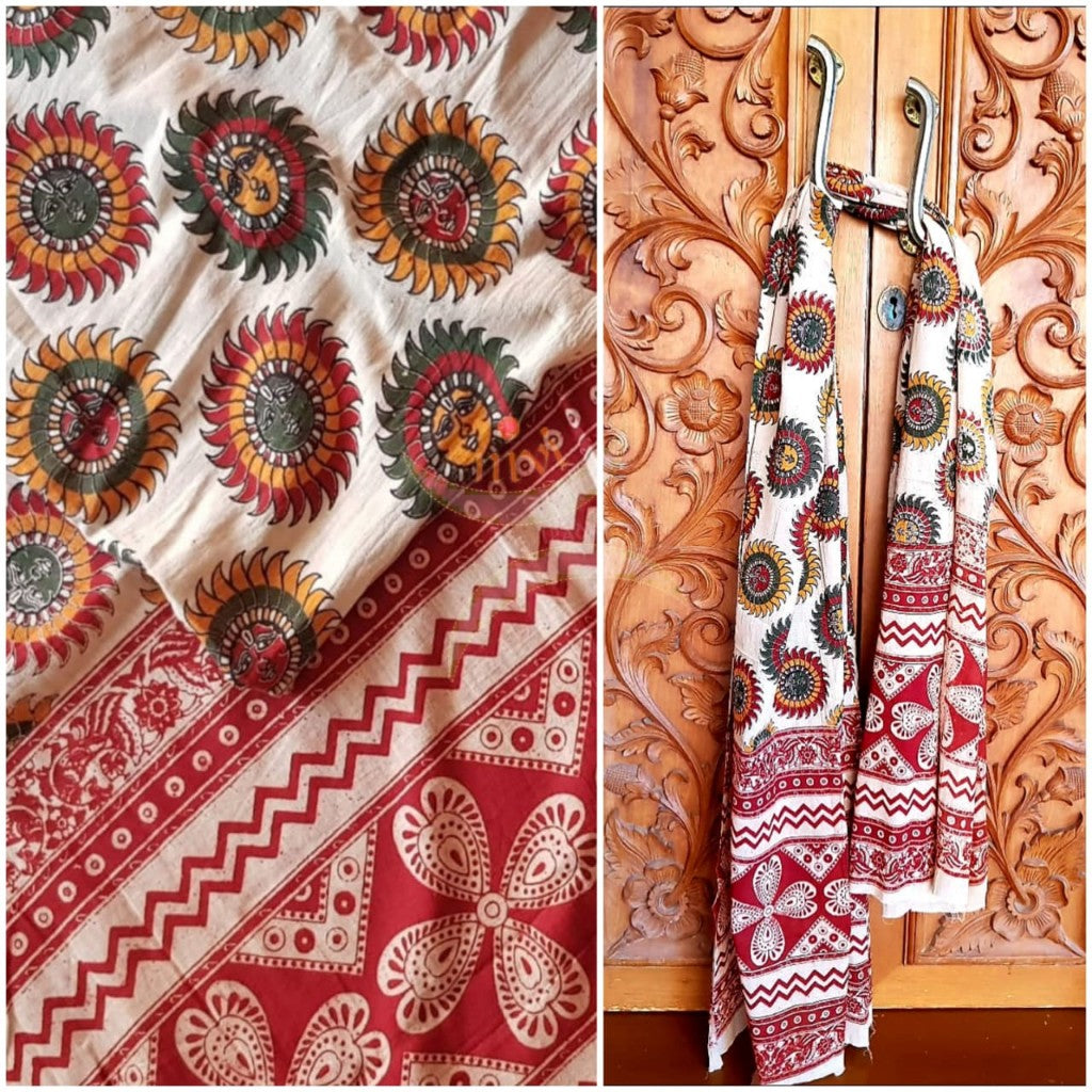 Handloom cotton kalamakri block printed dupatta