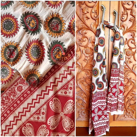 Handloom cotton kalamakri block printed dupatta